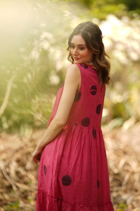 Terquois Magenta  Tiered Dress with Polkas Dresses TERQUOIS   