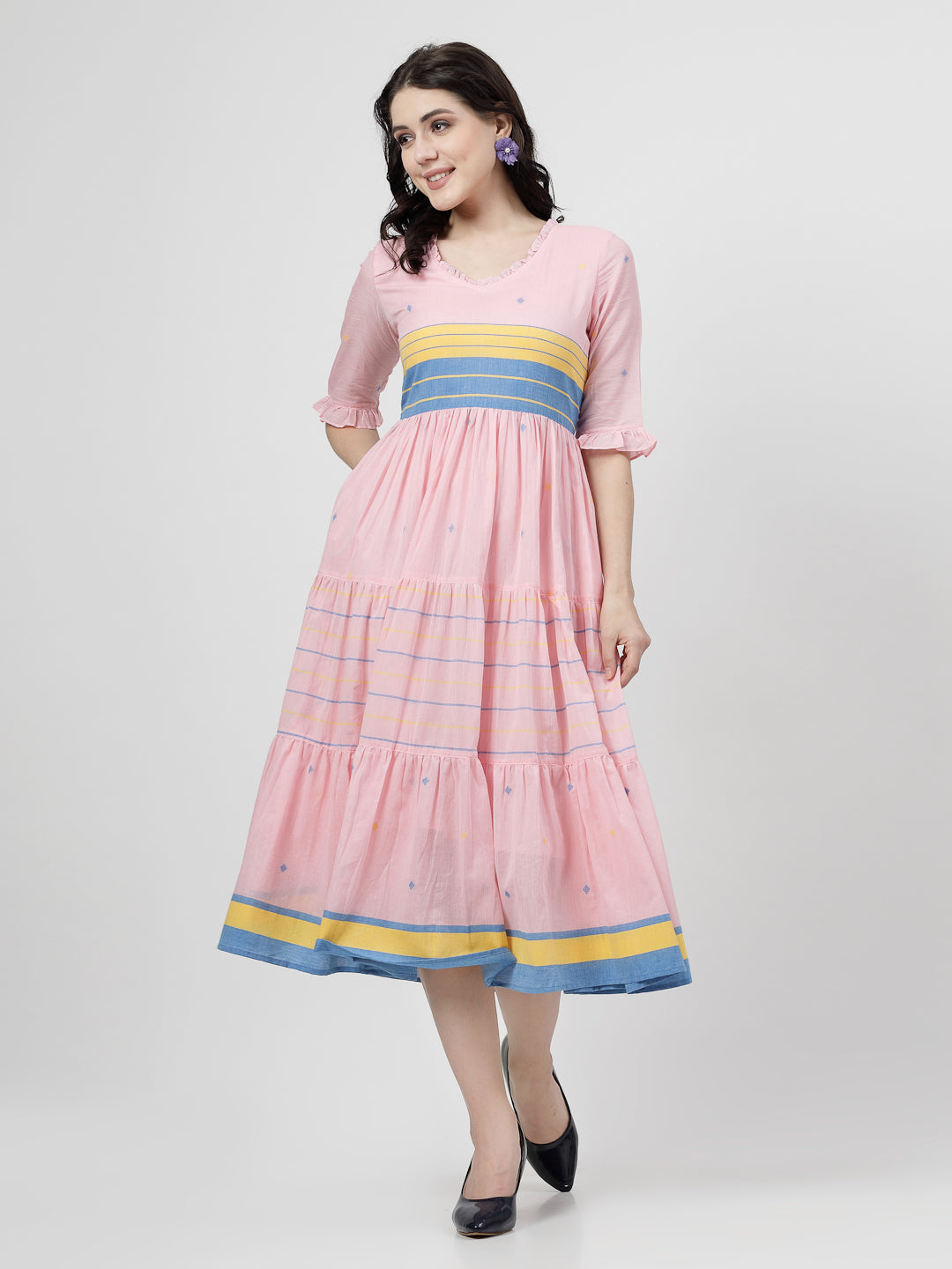 Terquois Yarn Dyed Mulmul Cotton Pink Dress Dresses Terquois Klothing   