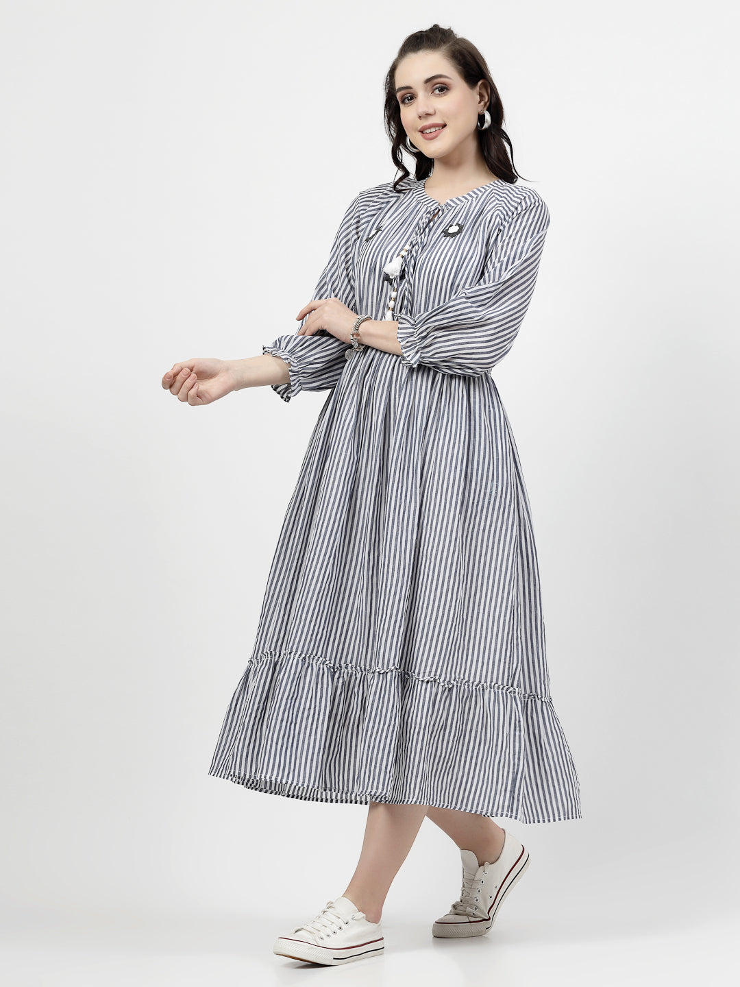 Terquois Yarn Dyed Stripes Gray Dress Dresses Terquois Klothing   