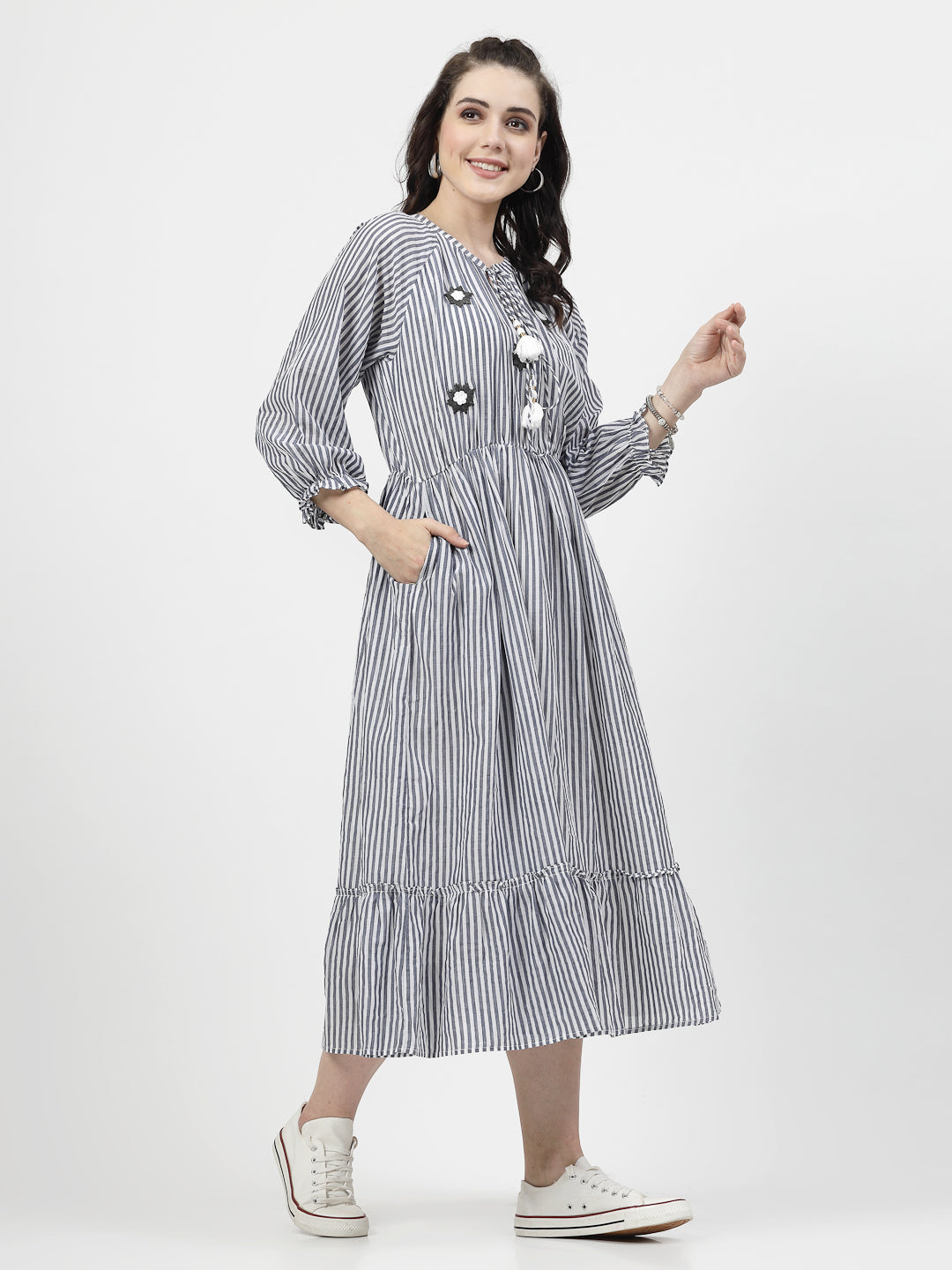 Terquois Yarn Dyed Stripes Gray Dress Dresses Terquois Klothing   