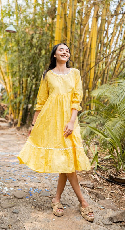 Terquois Yarn Dyed Dobby Yellow Midi Dress Dresses TERQUOIS   