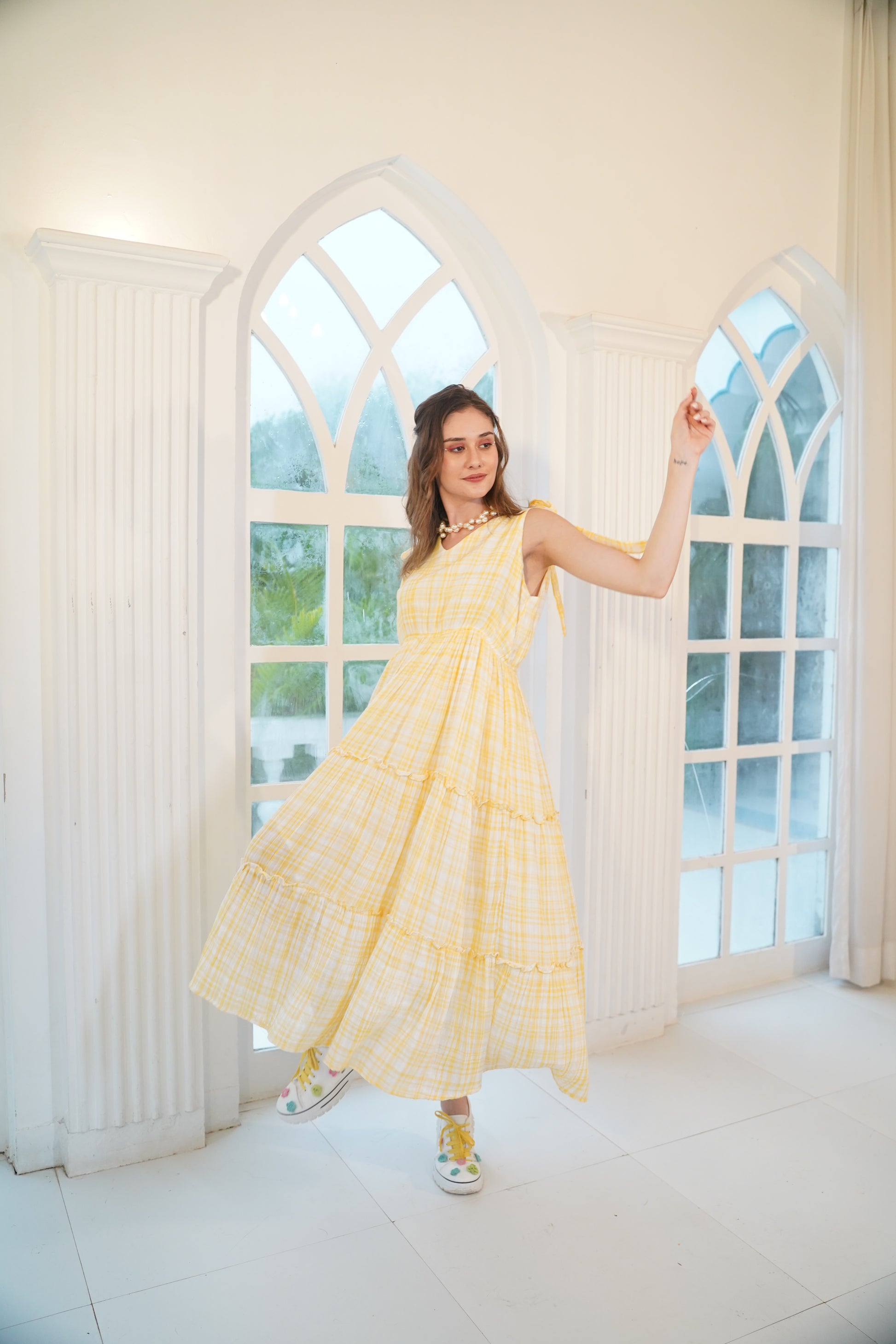 Terquois Cheese cotton yarn dyed Yellow Dress Dresses TERQUOIS   