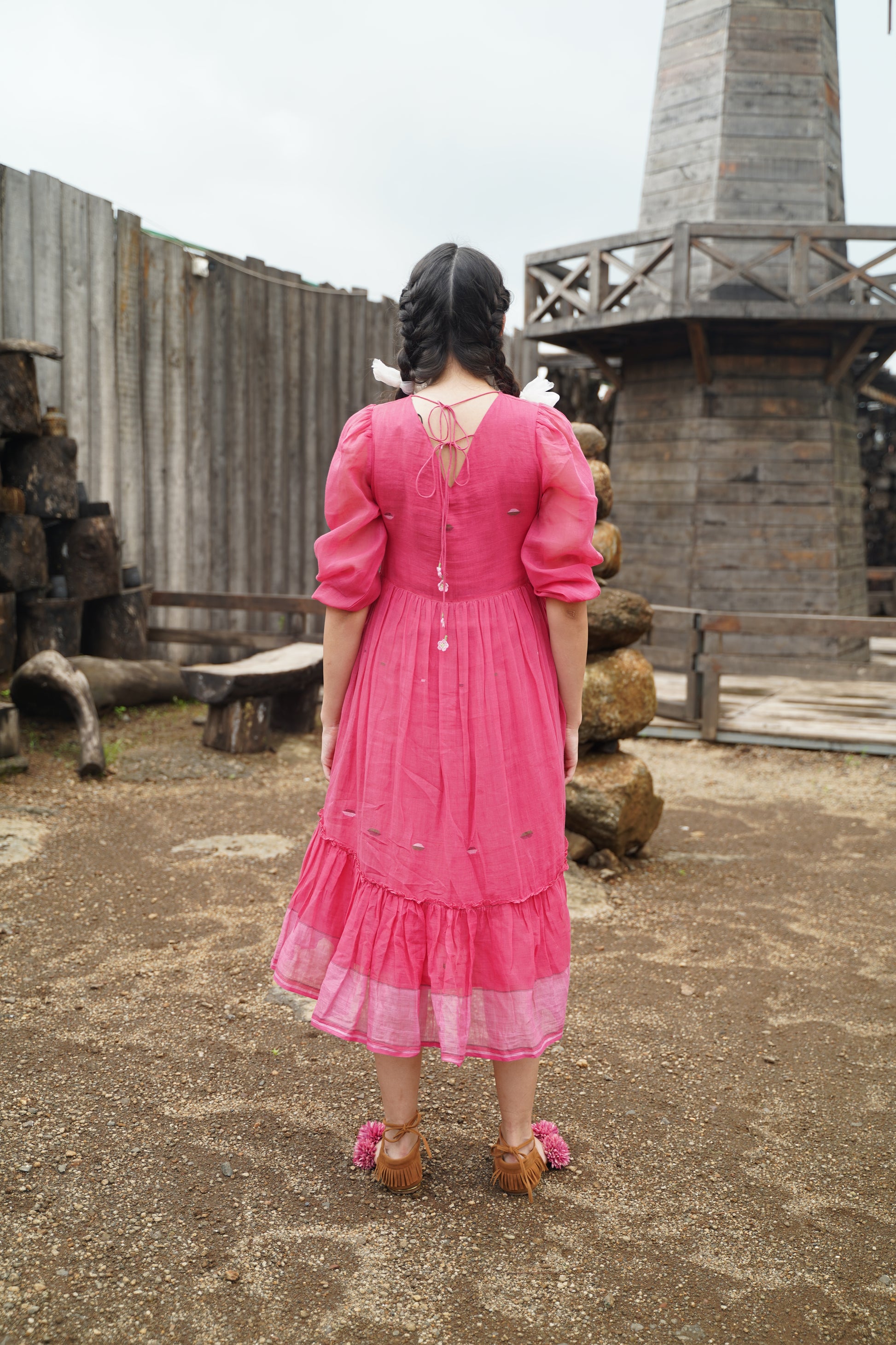 Terquois Cherry Pink Yarn Dyed Dobby Dress Dresses Terquois Klothing   