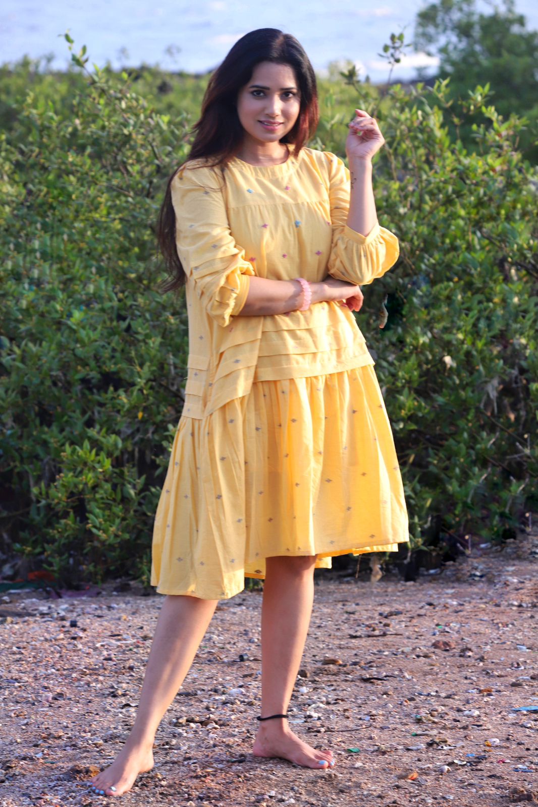 Terquois Cotton Dobby Yellow Dress Dresses TERQUOIS   