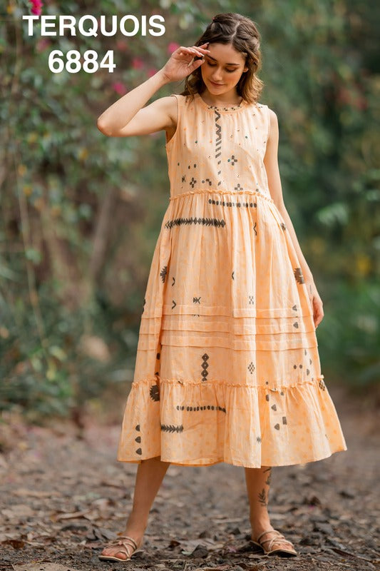 Terquois Peach Pure Cotton Dress Dresses Terquois Klothing S Orange 