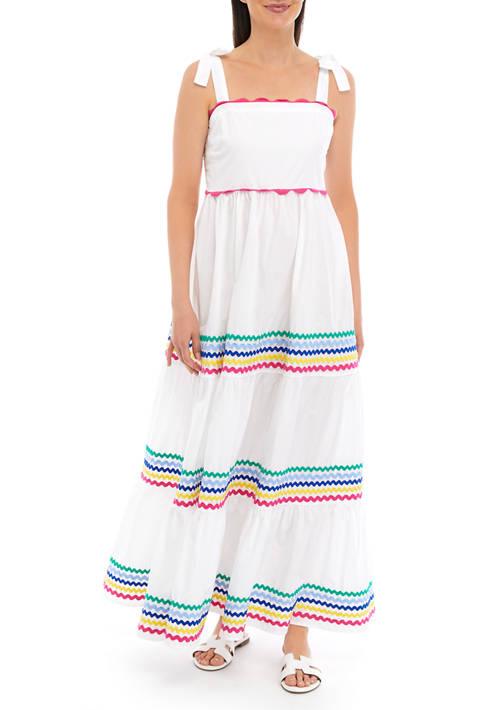 Terquois Strappy Tiered White Dress with Multi colour lace Dresses TERQUOIS   