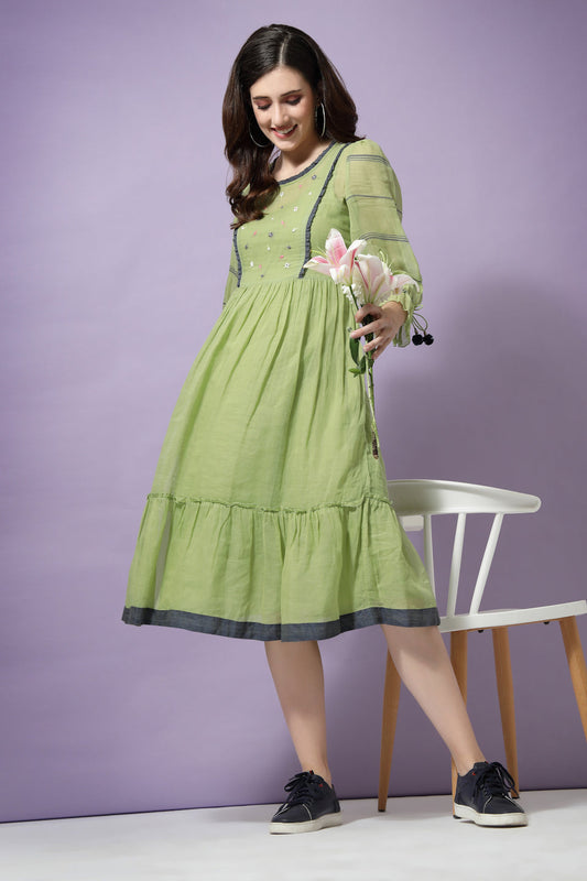 Terquois Embroidered Self Design Casual Dress with Round Neck Dresses TERQUOIS   