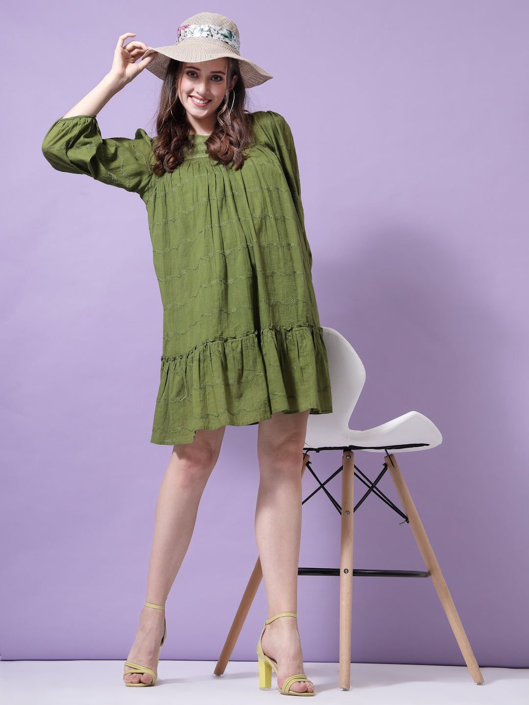 Terquois A-line Casual Dress Emblished with Lace Has Round Neck Dresses TERQUOIS S Green 
