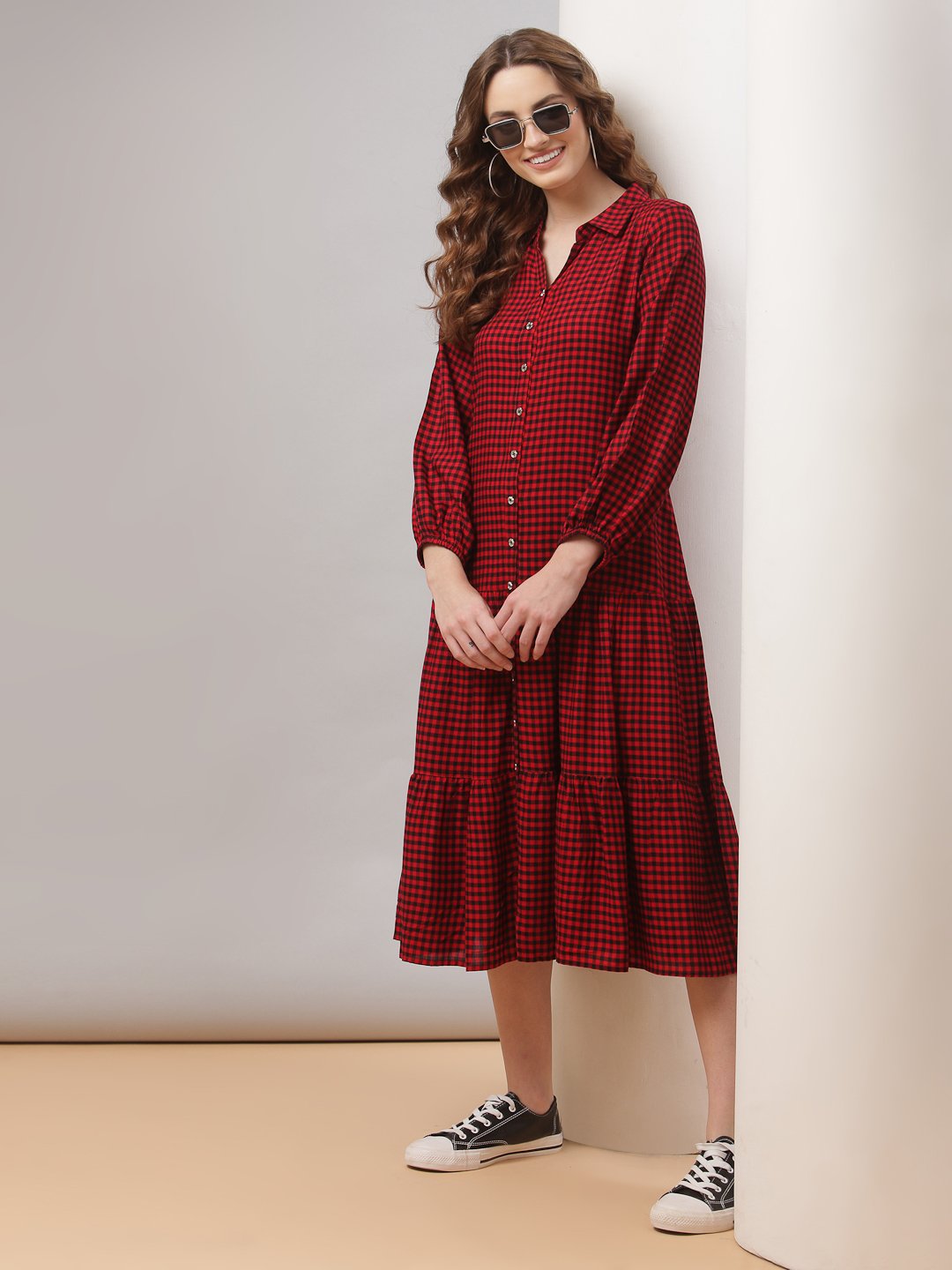 Terquois Red Checks Casual Dress Dresses TERQUOIS   