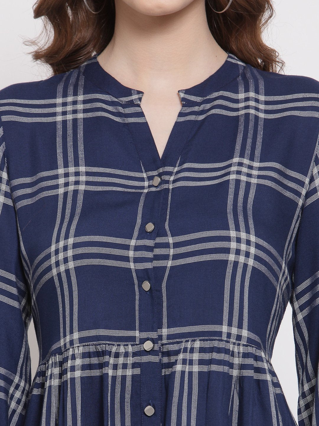 Blue Checks Fit & Flare Dress Dresses Terquois Klothing   