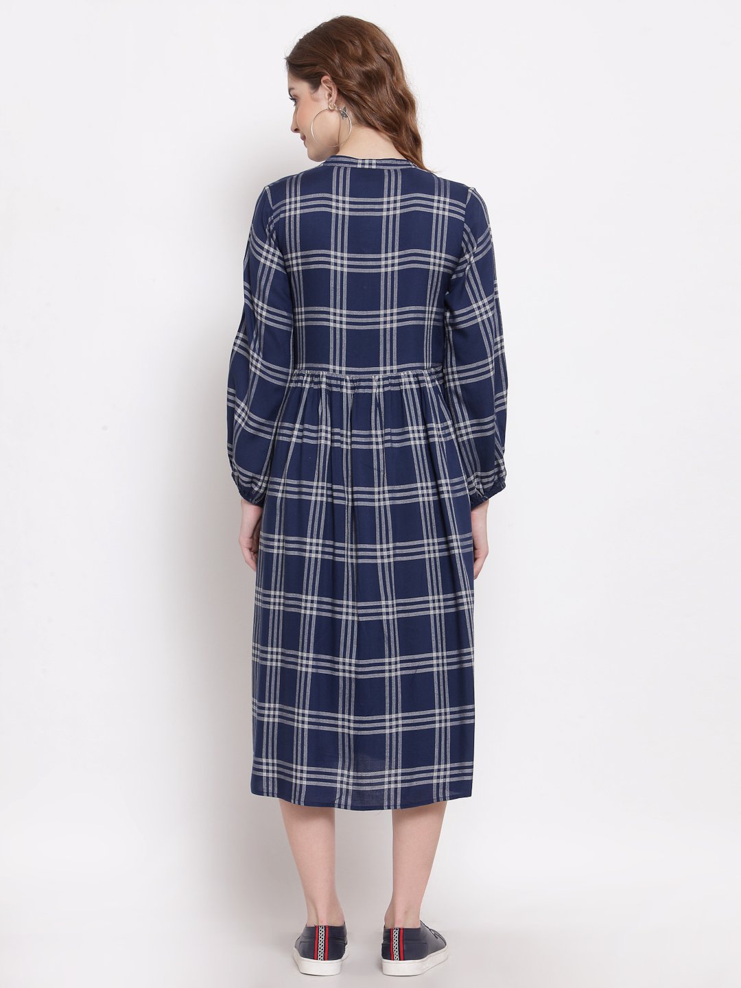 Blue Checks Fit & Flare Dress Dresses Terquois Klothing   