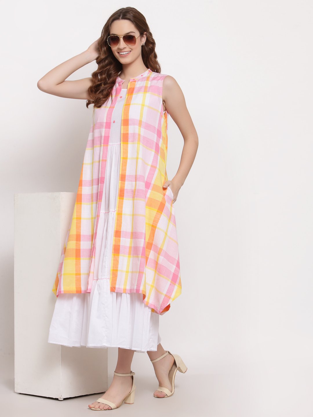TERQUOIS Checked Embroidered Three Layered Dress Dresses TERQUOIS   