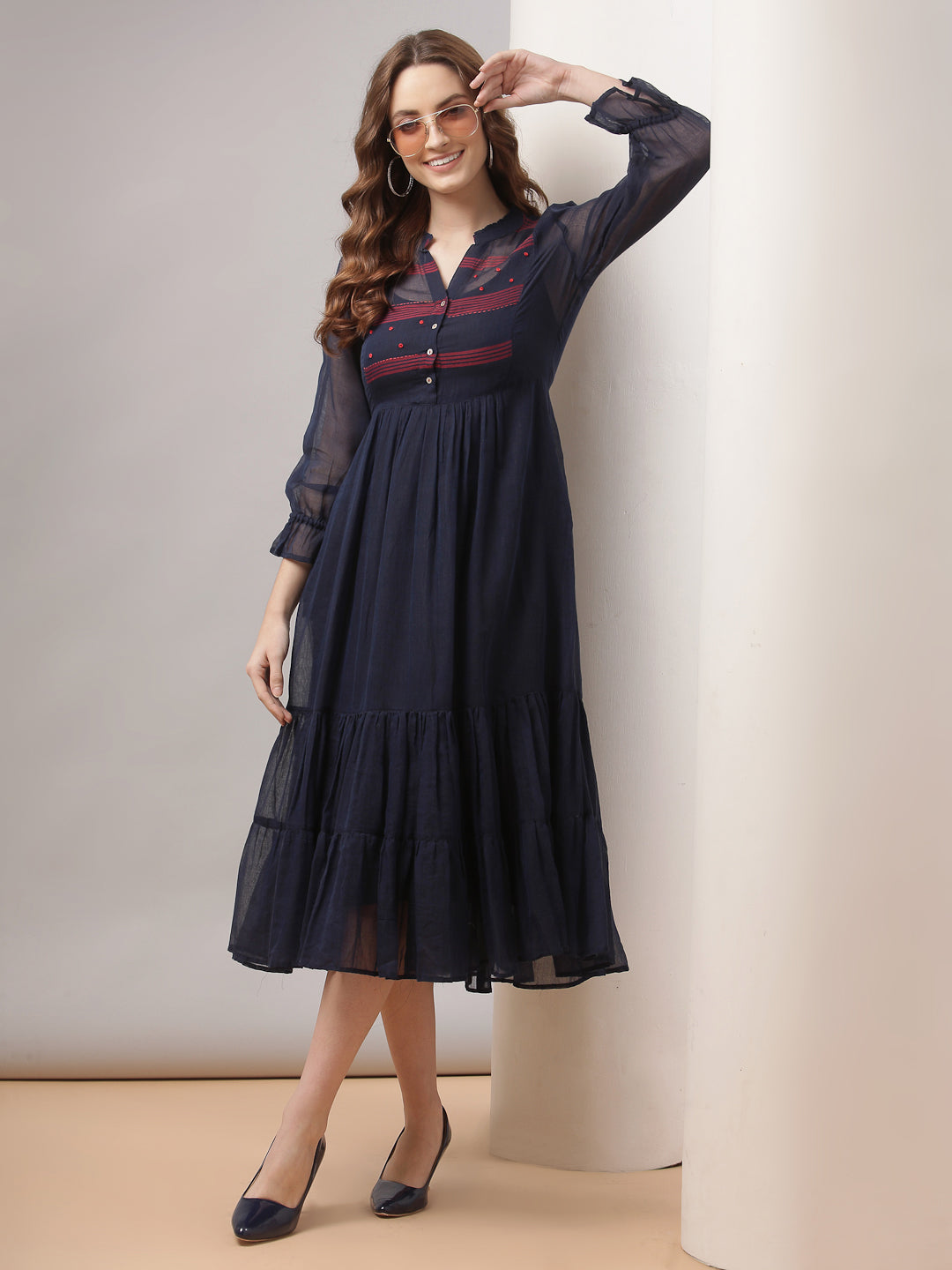 Terquois Self Design Embroidered Two Layered Casual Dress Dresses TERQUOIS   
