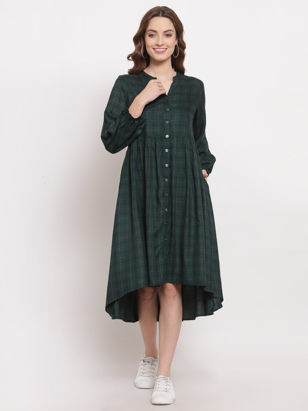 Terquois Green Checks A-Line Dress Dresses TERQUOIS   