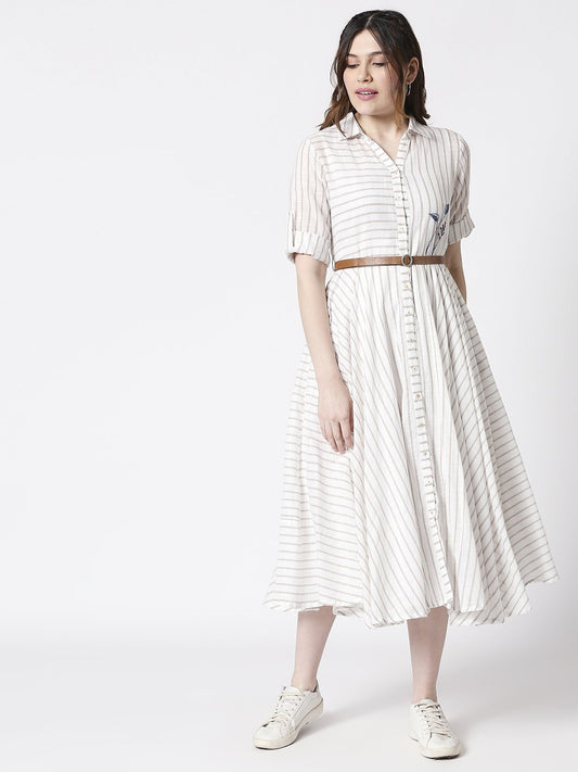 Terquois classic stripped flaired belted dress Dresses TERQUOIS   