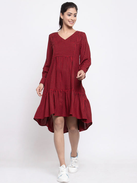 Terquois Checked Oversized Casual High Low Dress Dresses TERQUOIS   