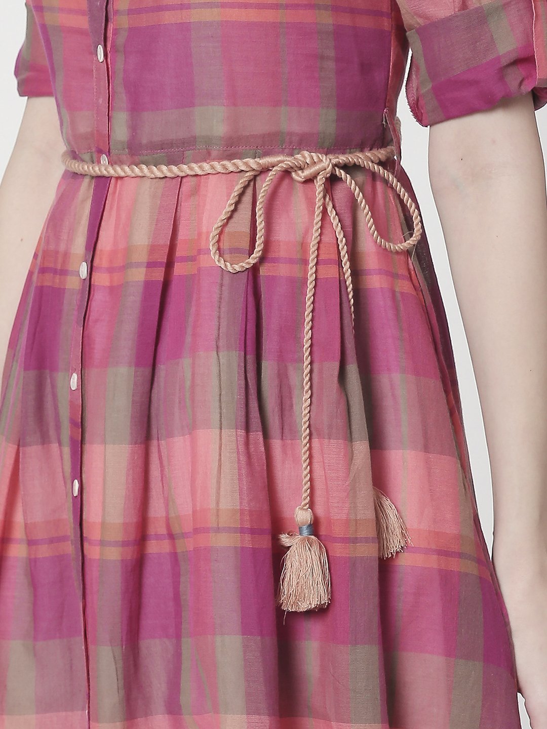 Terquois vintage checks high low dress with braided belt Dresses TERQUOIS   