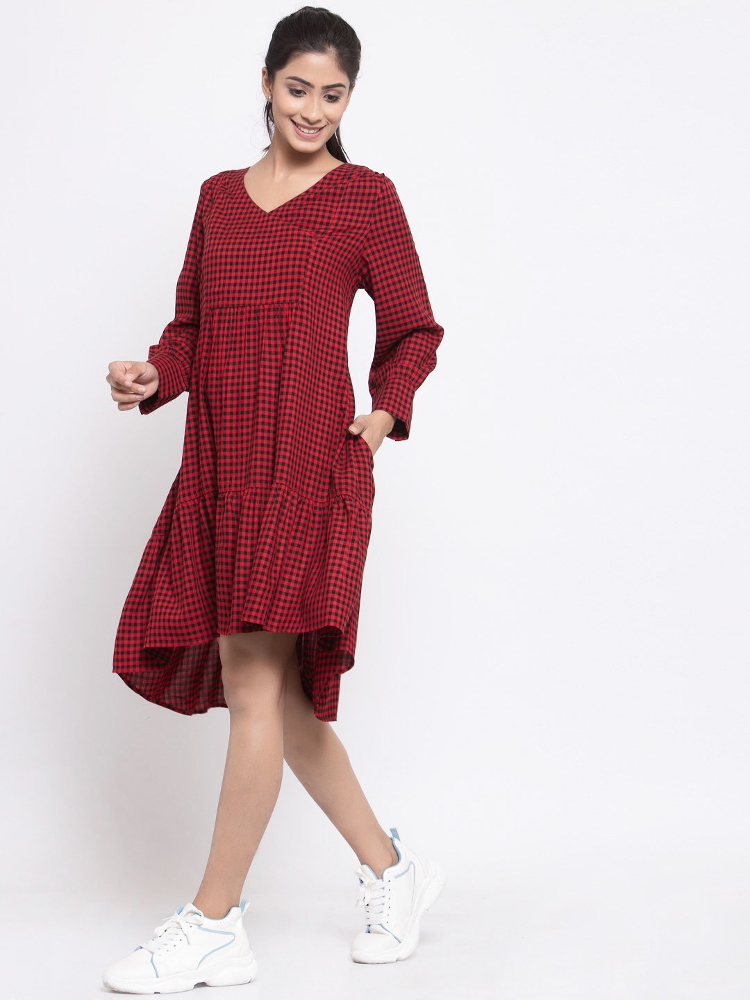 Terquois Checked Oversized Casual High Low Dress Dresses TERQUOIS   