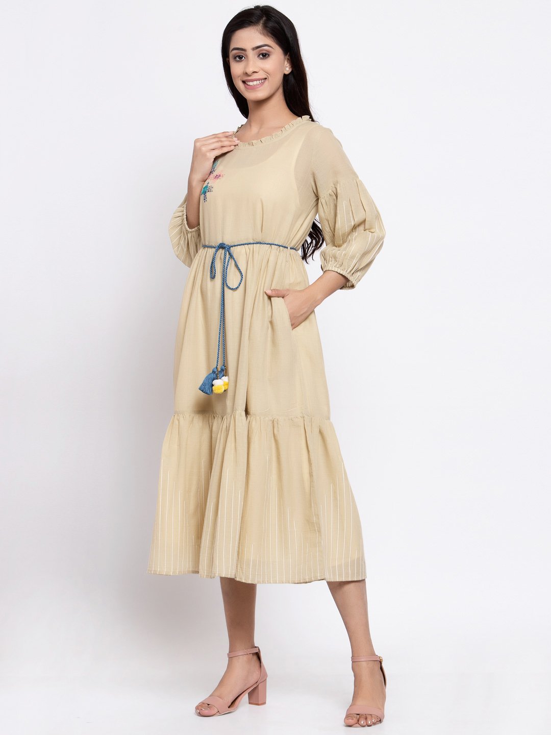 Terquois Classic Tiered Causal Dress With Braided Belt Dresses TERQUOIS   