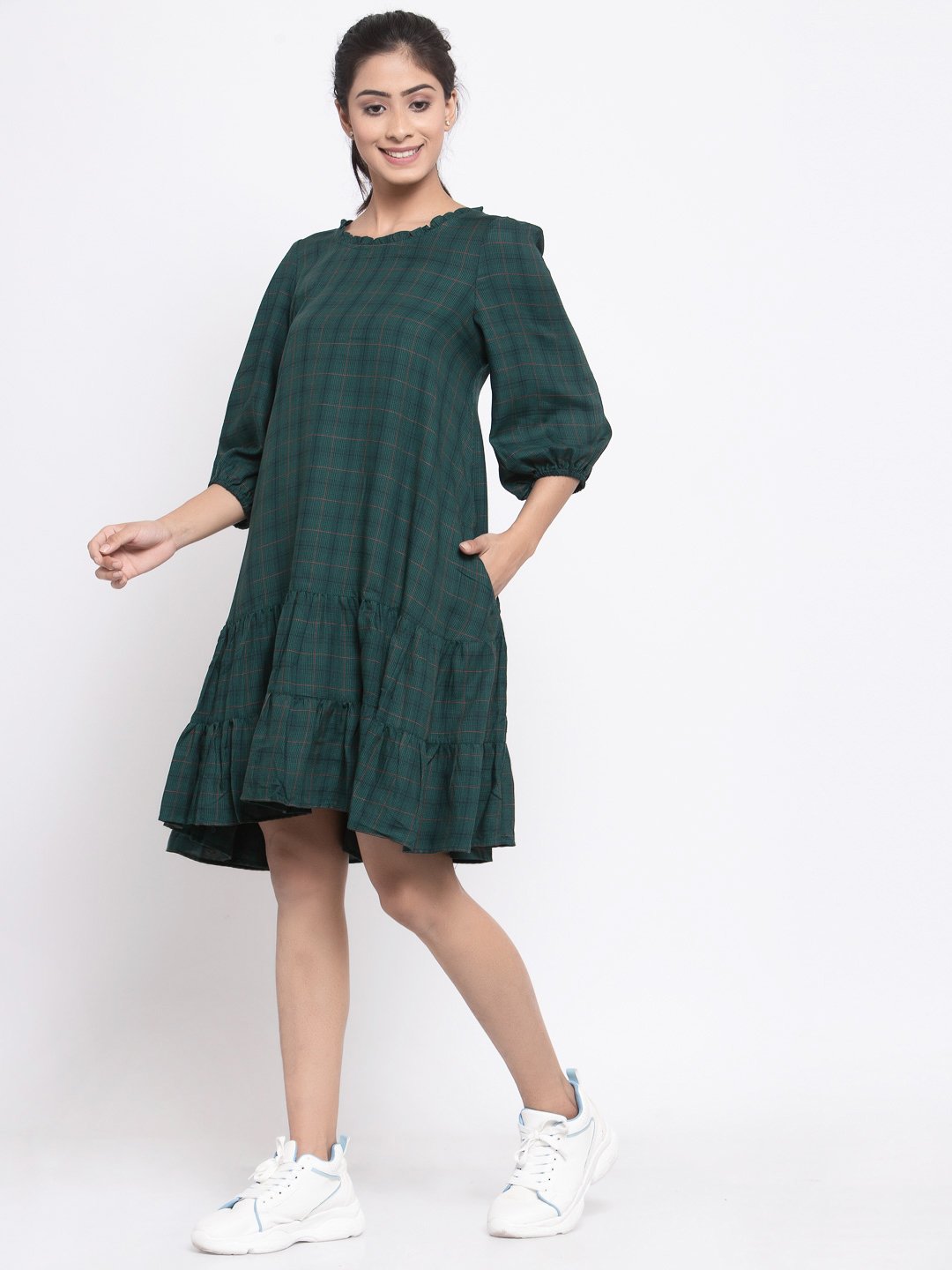 Terquois Checked Oversized Green Casual Dress Dresses TERQUOIS   