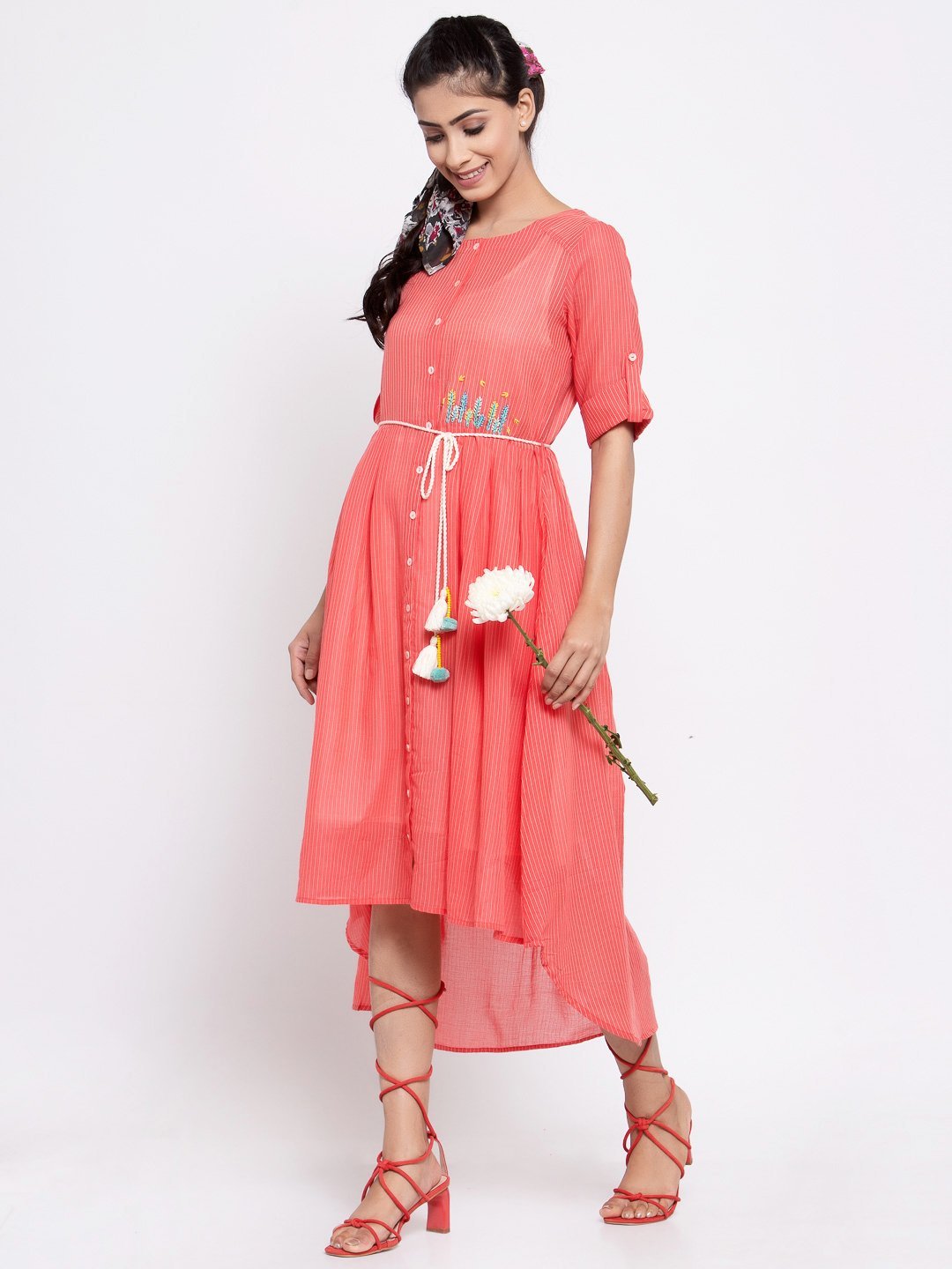 Terquois Dreamy Embroided Dress With Braided Belt Dresses TERQUOIS   