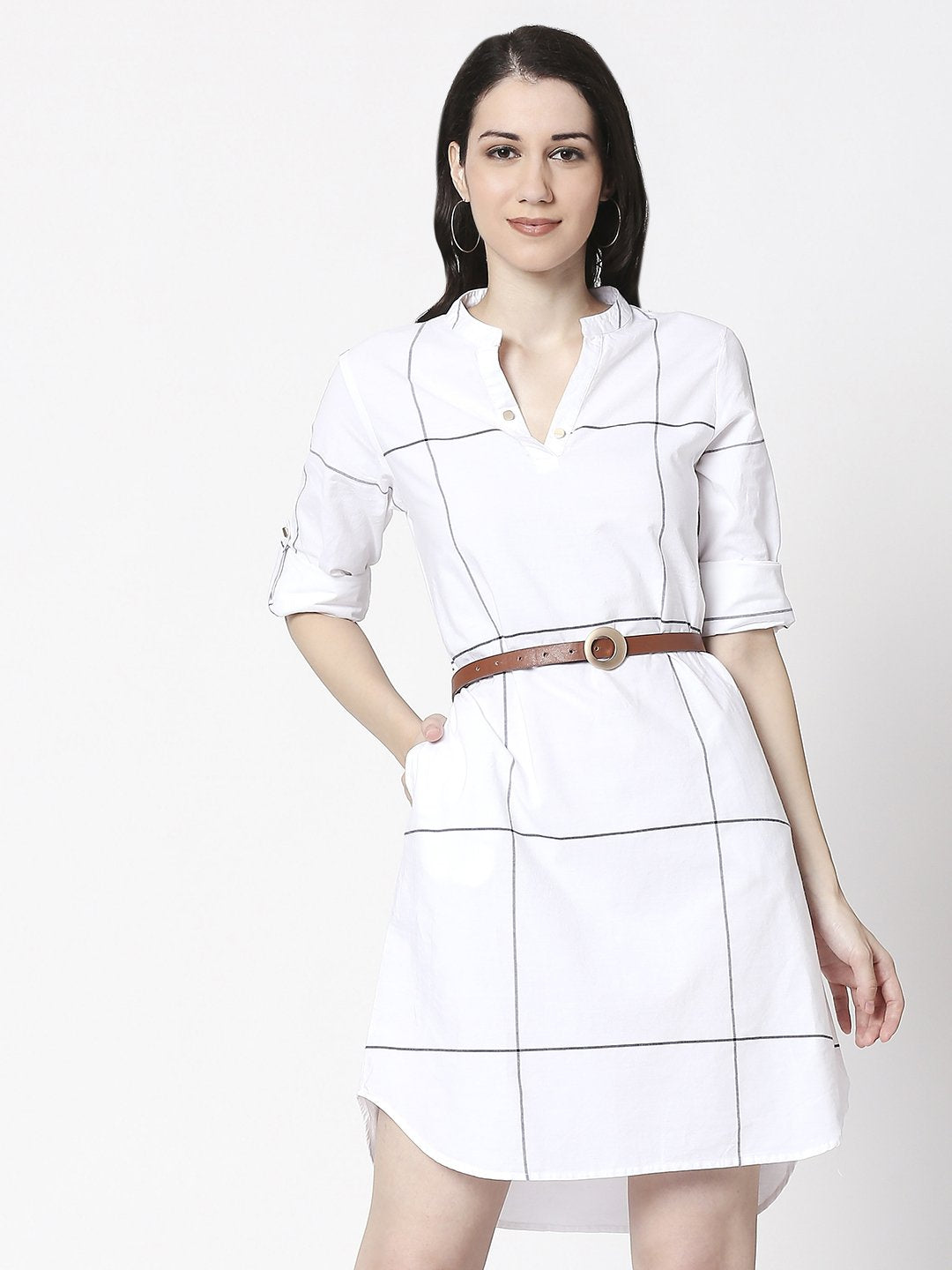 Terquois classic checks dress with leather belt Dresses TERQUOIS XS White 