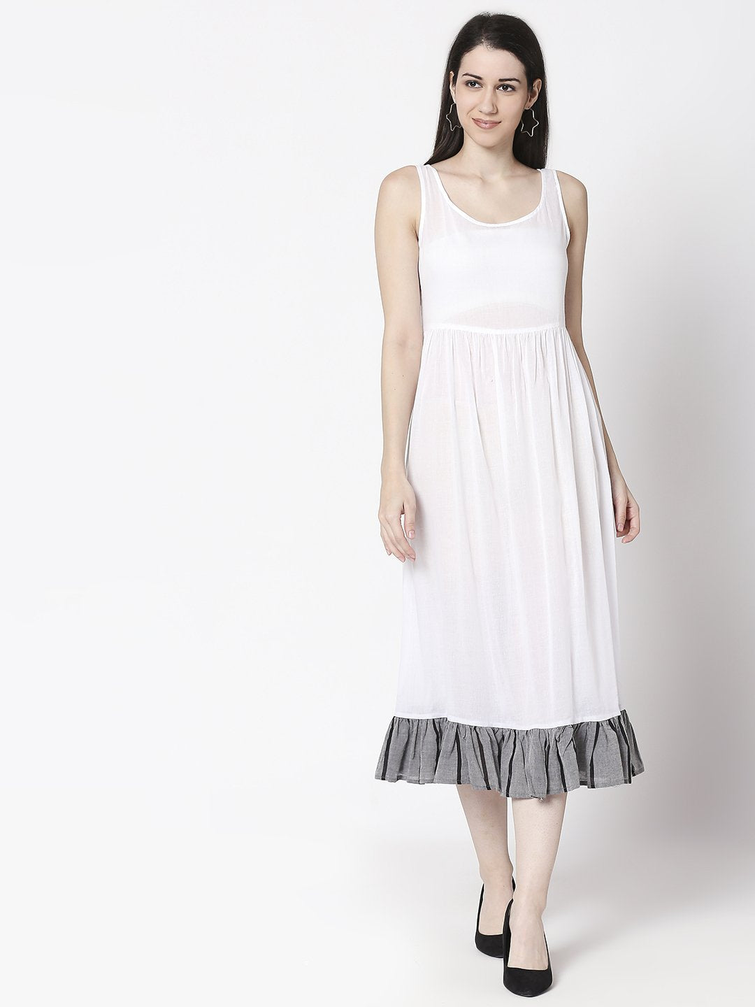 Terquois classic stripe & checks layered dress with braided belt Dresses TERQUOIS   