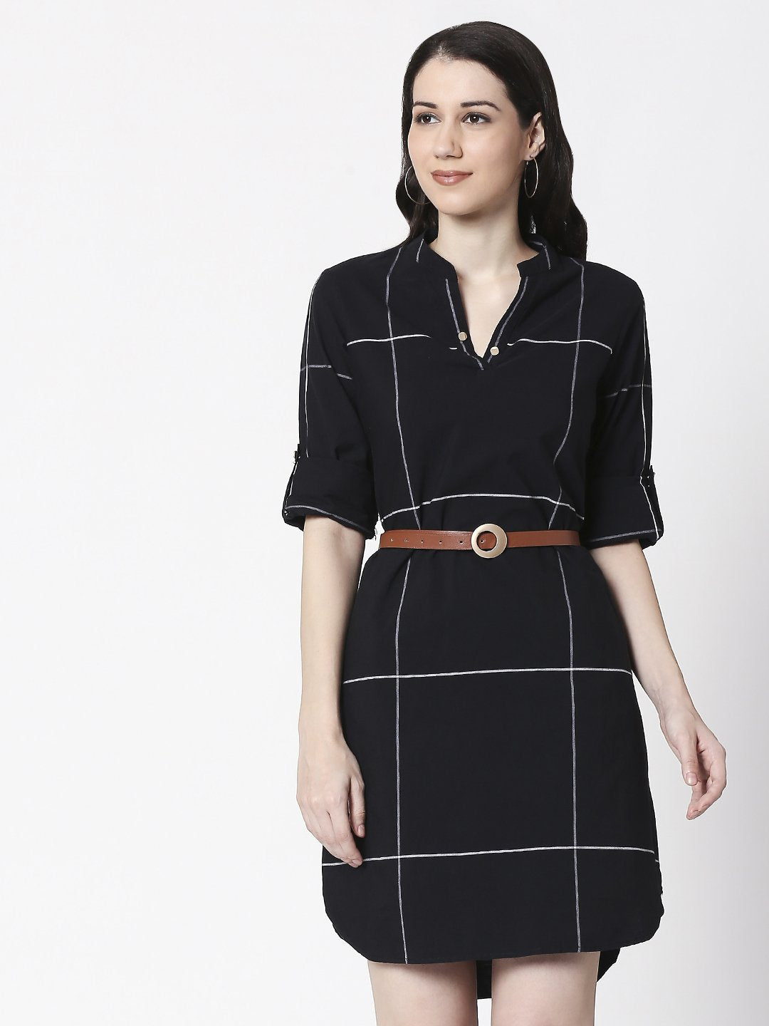 Terquois classic checks dress with leather belt Dresses TERQUOIS XS Black 