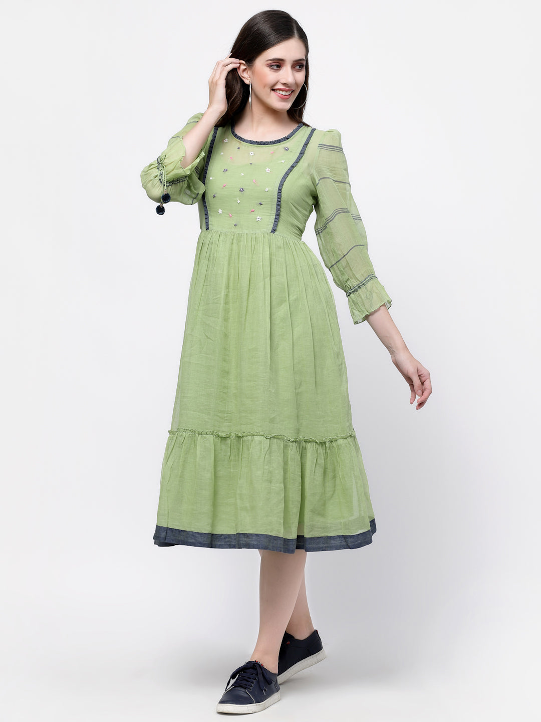 Terquois Embroidered Self Design Casual Dress with Round Neck Dresses TERQUOIS   