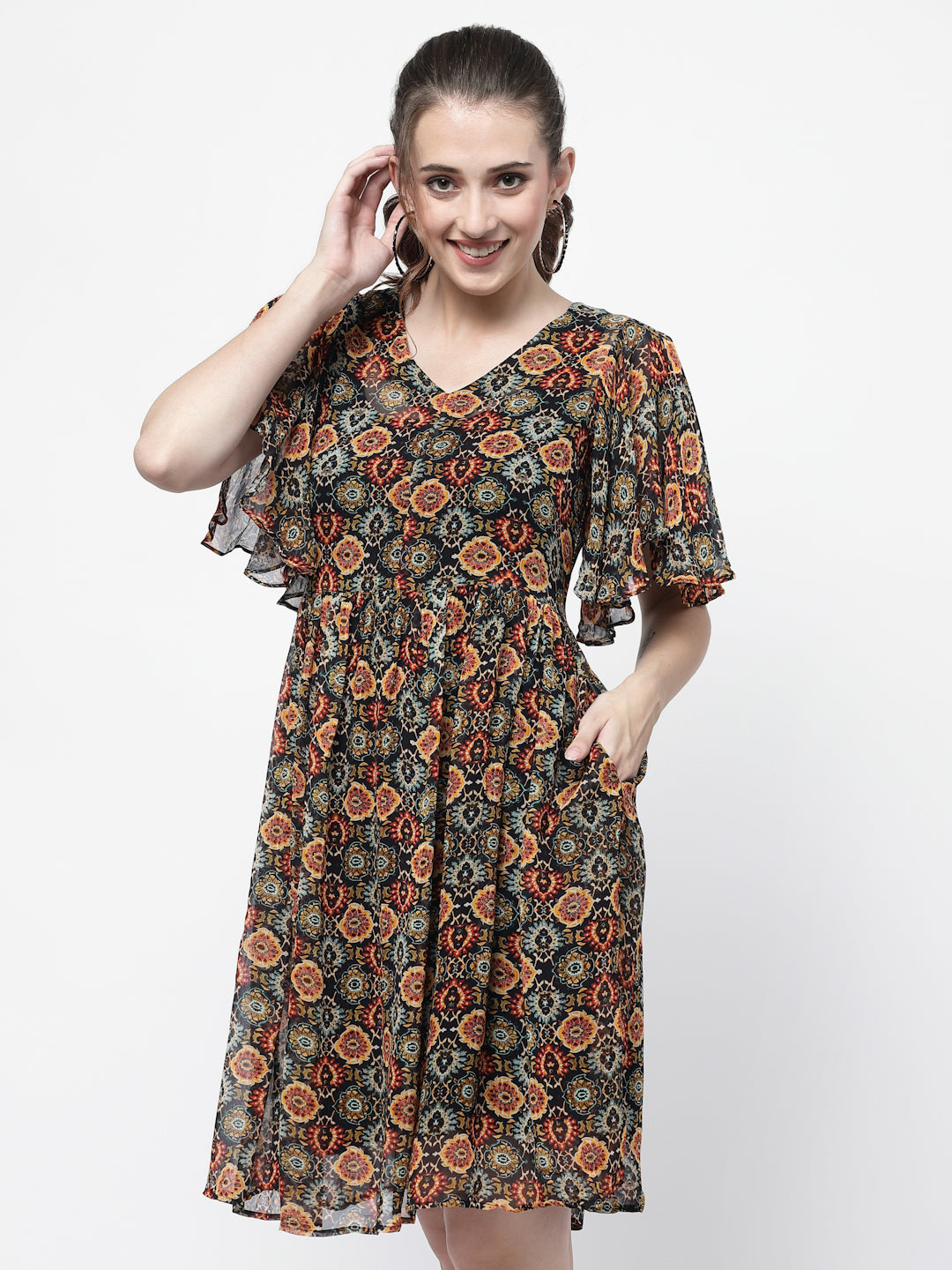 Terquois Multi-Color Georgette casual dress with V-Neck Dresses TERQUOIS   