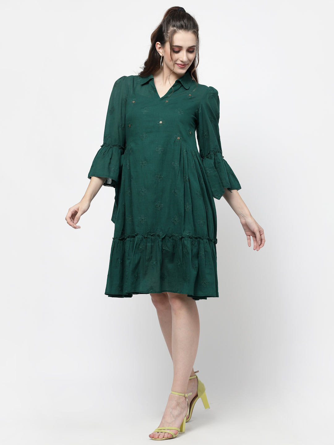 Terquois Casual Dress with Unique Collar Neck,Ruffles and Gathers Dresses TERQUOIS   
