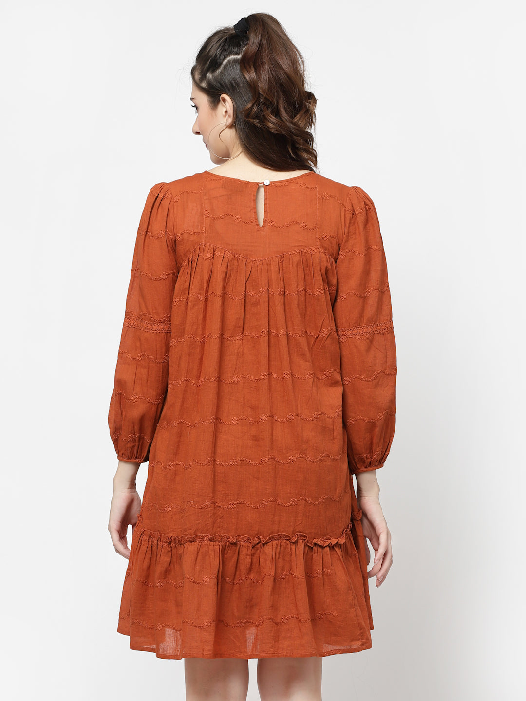 Terquois A-line Casual Dress Emblished with Lace Has Round Neck Dresses Terquois Klothing   