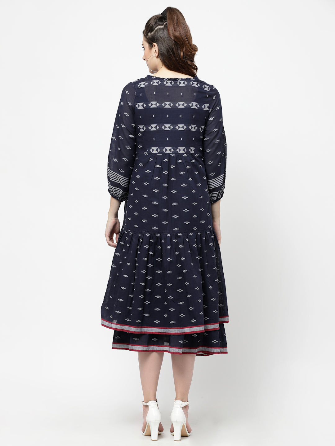Terquois Navyblue Self-Design Dobby Double layered Casual Dress Dresses TERQUOIS   