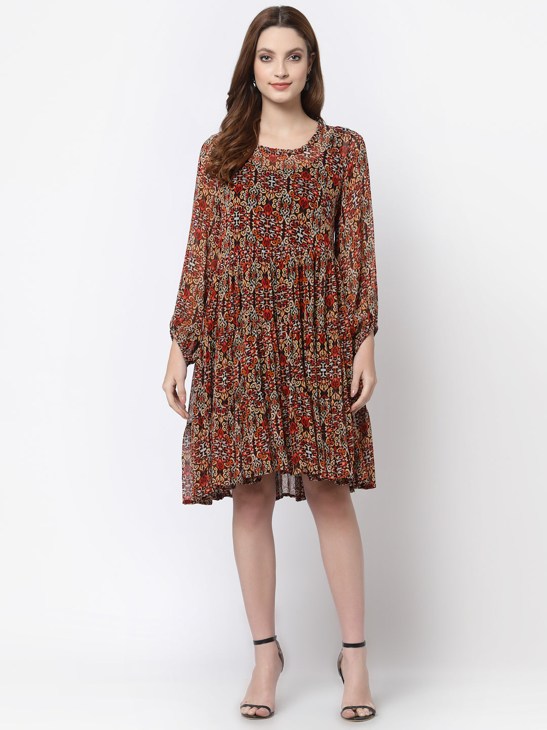 Terquois fit and flared printed georgette casual dress Dresses TERQUOIS   