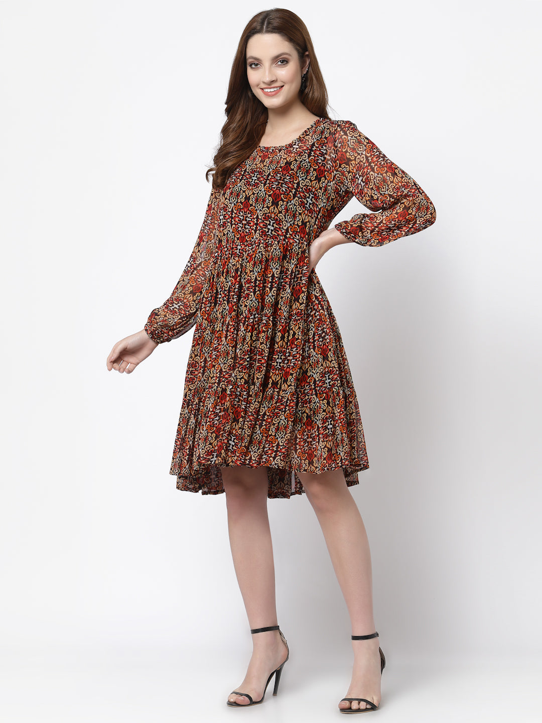 Terquois fit and flared printed georgette casual dress Dresses TERQUOIS   