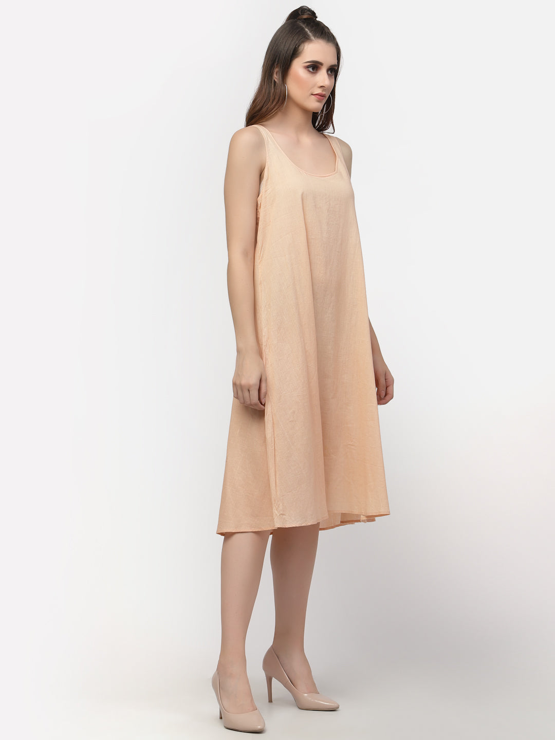 Terquois Beige with yellow Frill Casual Dress with Tie-Up Neck Dresses TERQUOIS   