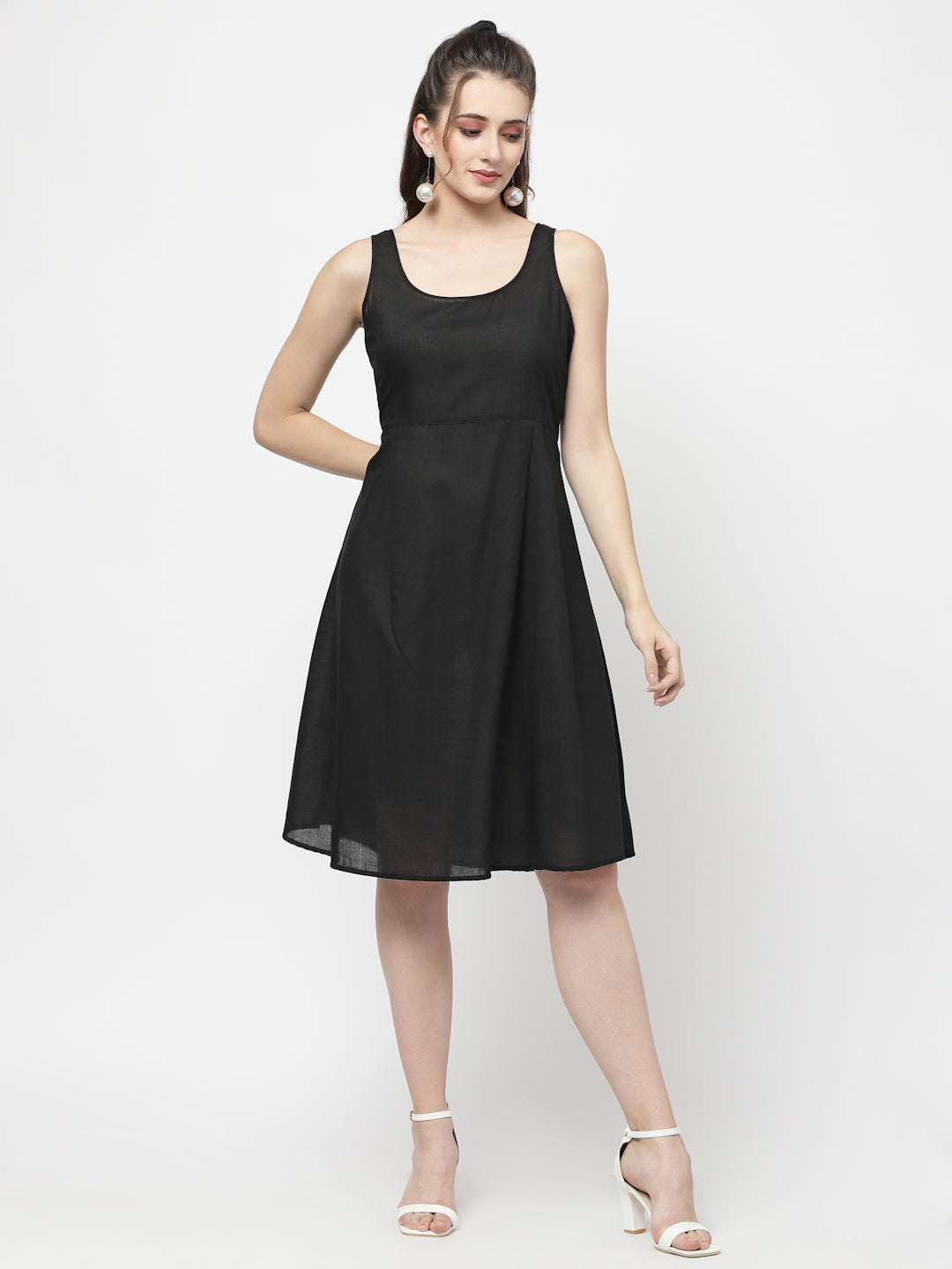 Terquois Black Dobby Two Layered Casual Dress With Collar-Neck Dresses TERQUOIS   