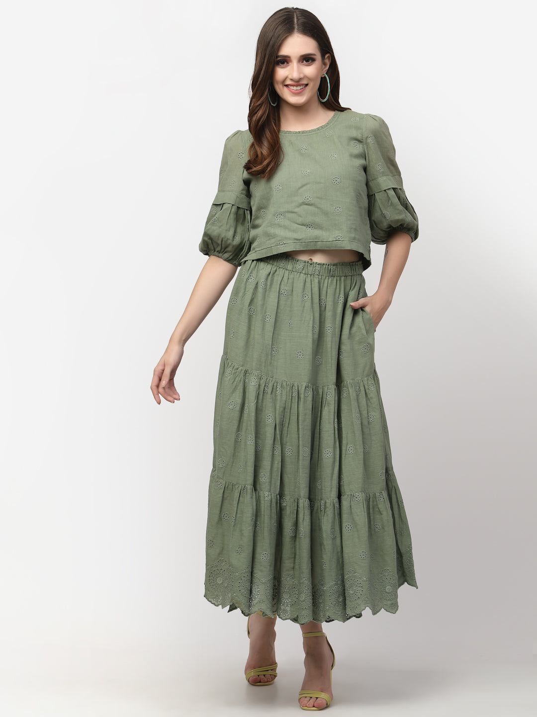 Terquois Self-Design Casual Skirt-Top with gathers and Pleates Coordinate Sets TERQUOIS   
