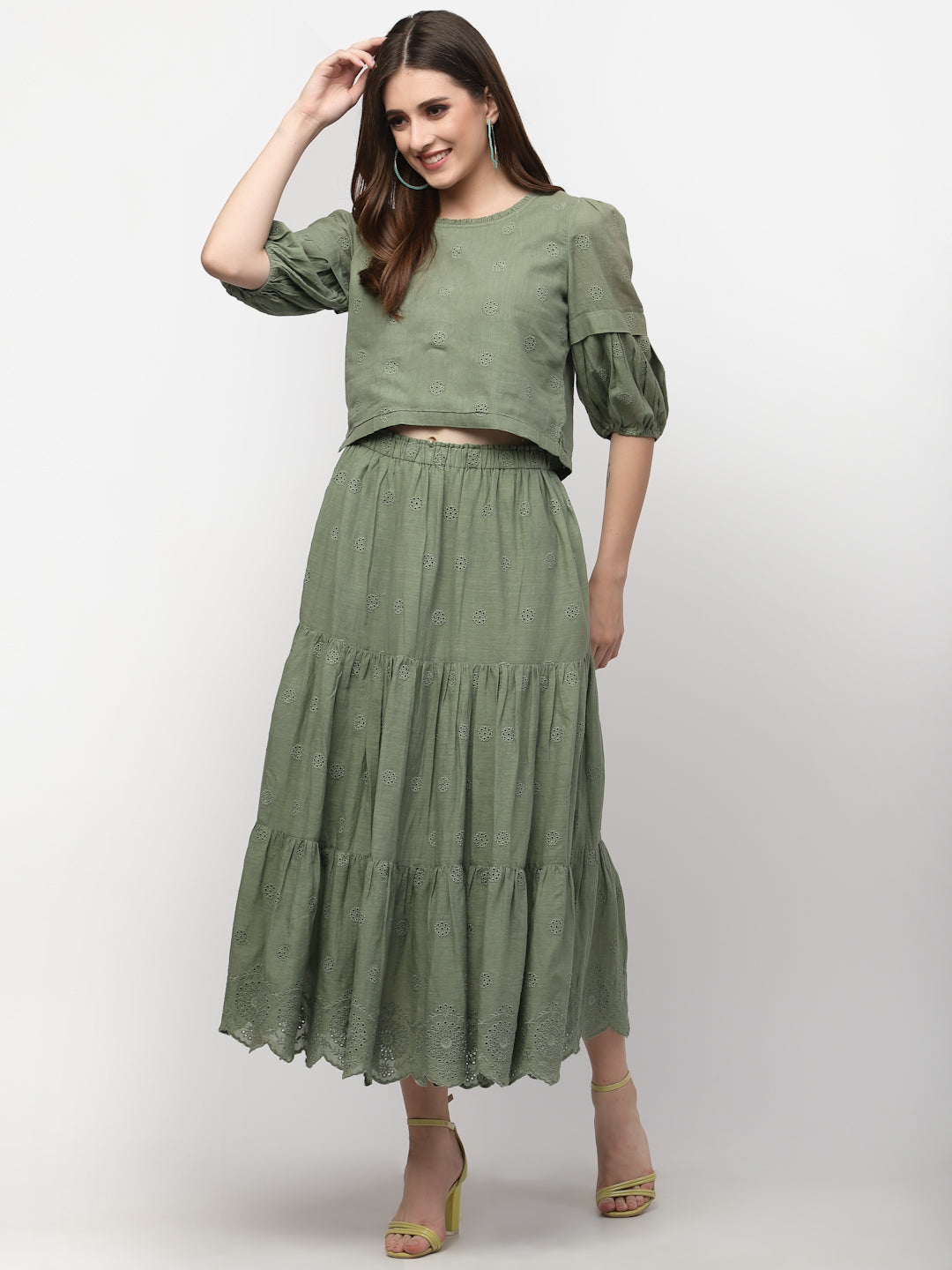 Terquois Self-Design Casual Skirt-Top with gathers and Pleates Coordinate Sets TERQUOIS   
