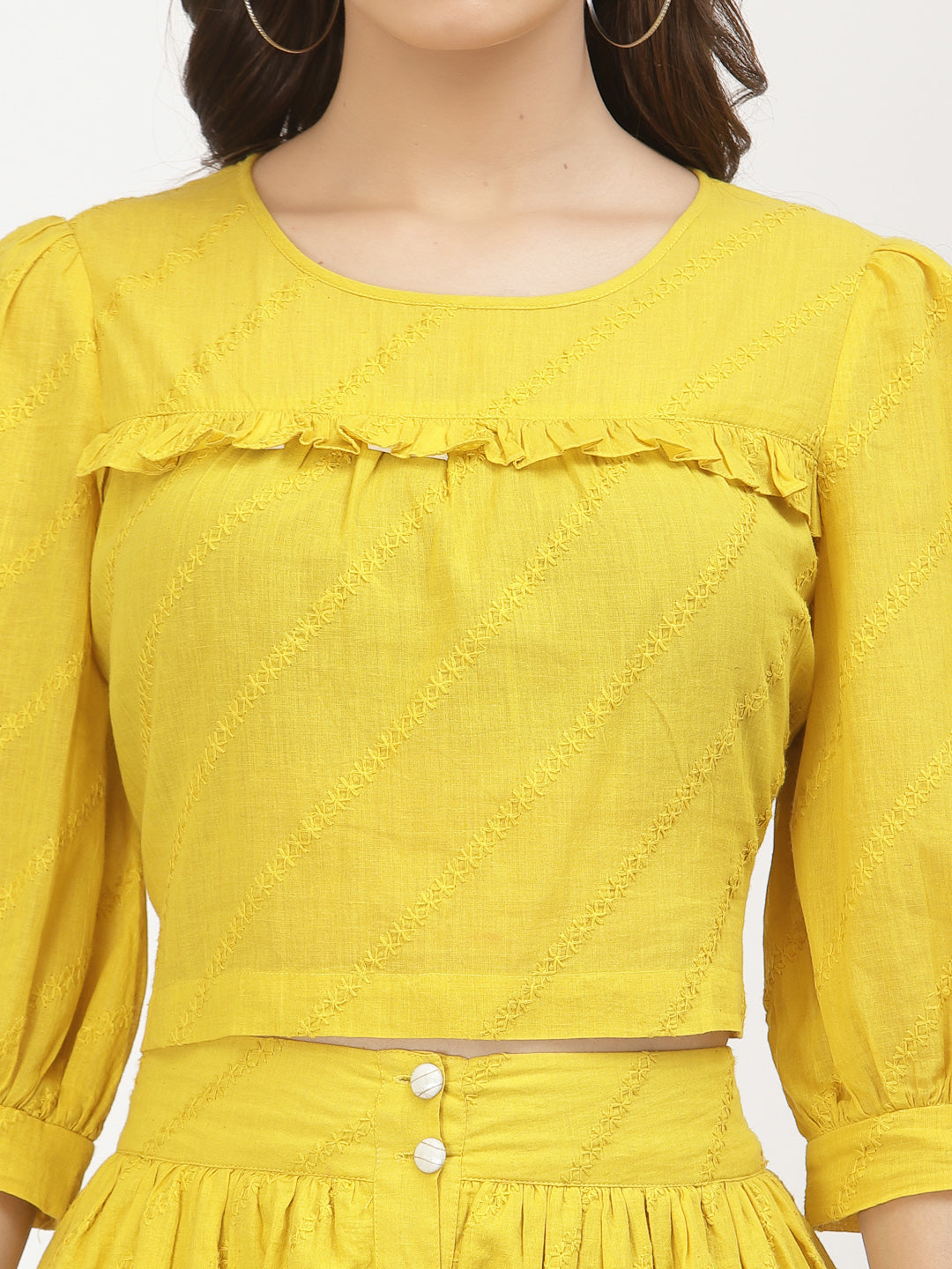 Terquois Yellow and Blue Self-Design Casual Skirt-Top with gathers Coordinate Sets TERQUOIS   