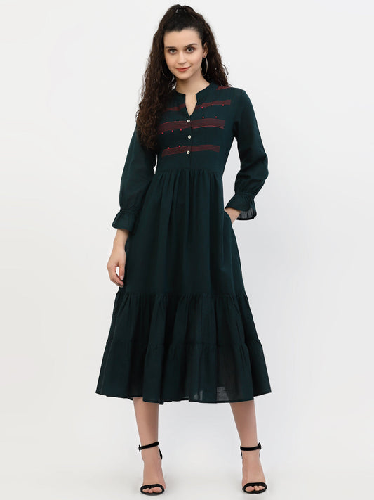 Terquois Enigennered Two Layered Casual Dress With Mandarin Collar Dresses TERQUOIS   